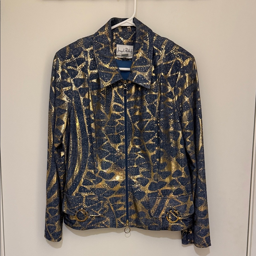 Joseph Ribkoff Gold and Navy Patterned Jacket